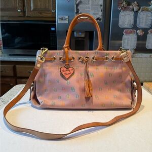 Dooney Bourke Blue Multi Color Monogram  Canvas Coat Leather Tassel Crossbody